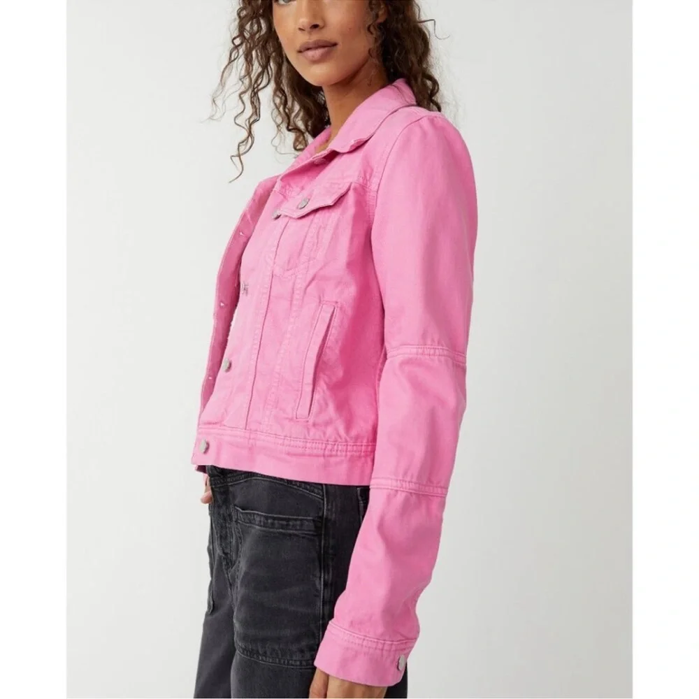Free People Rumors PINK Denim Jean Jacket - Picture 2 of 5